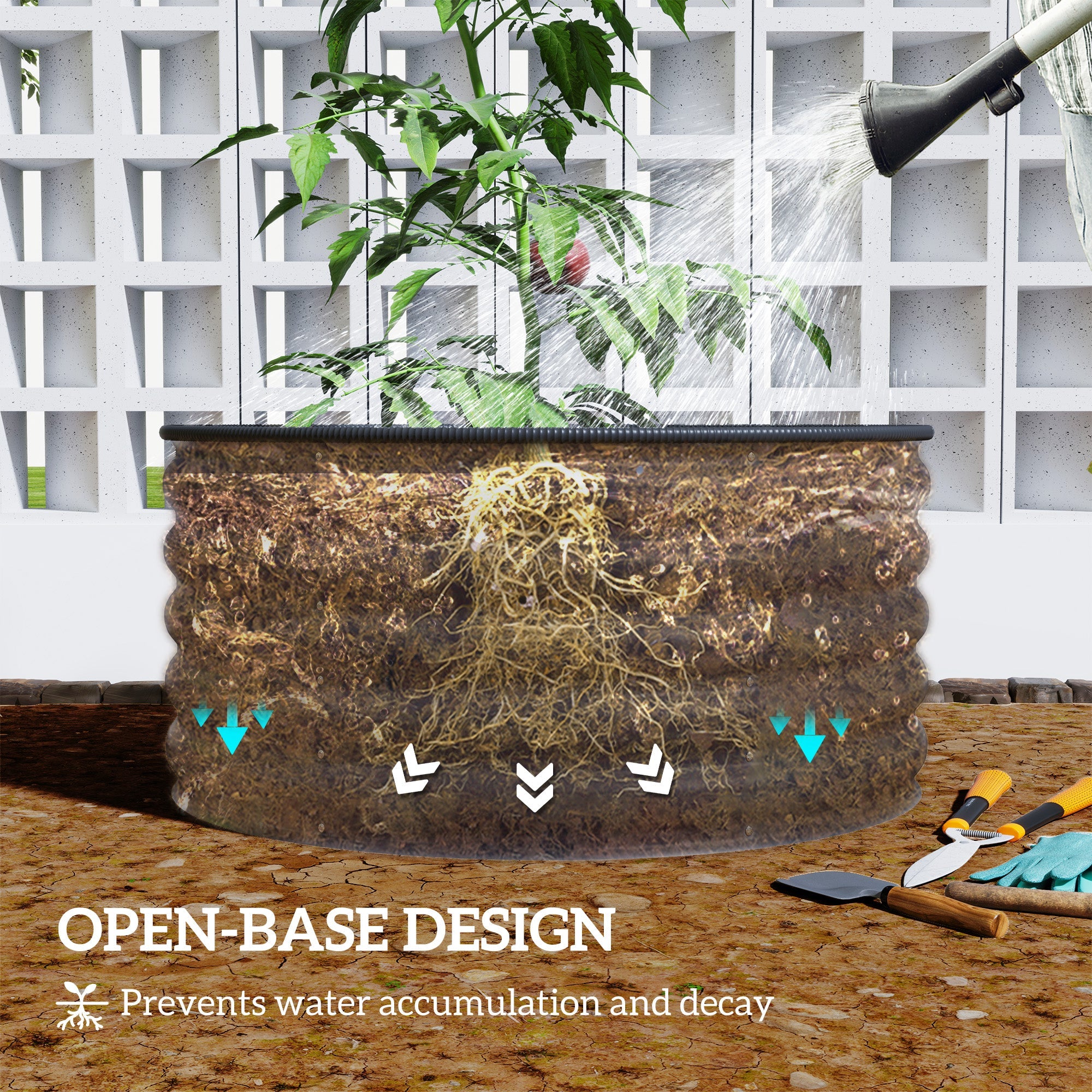 Outsunny Galvanized Raised Flower Bed, 3 x 3 x 1.5 ft Outdoor Metal Raised Bed with Safety Edging and Gloves, Dark Grey 