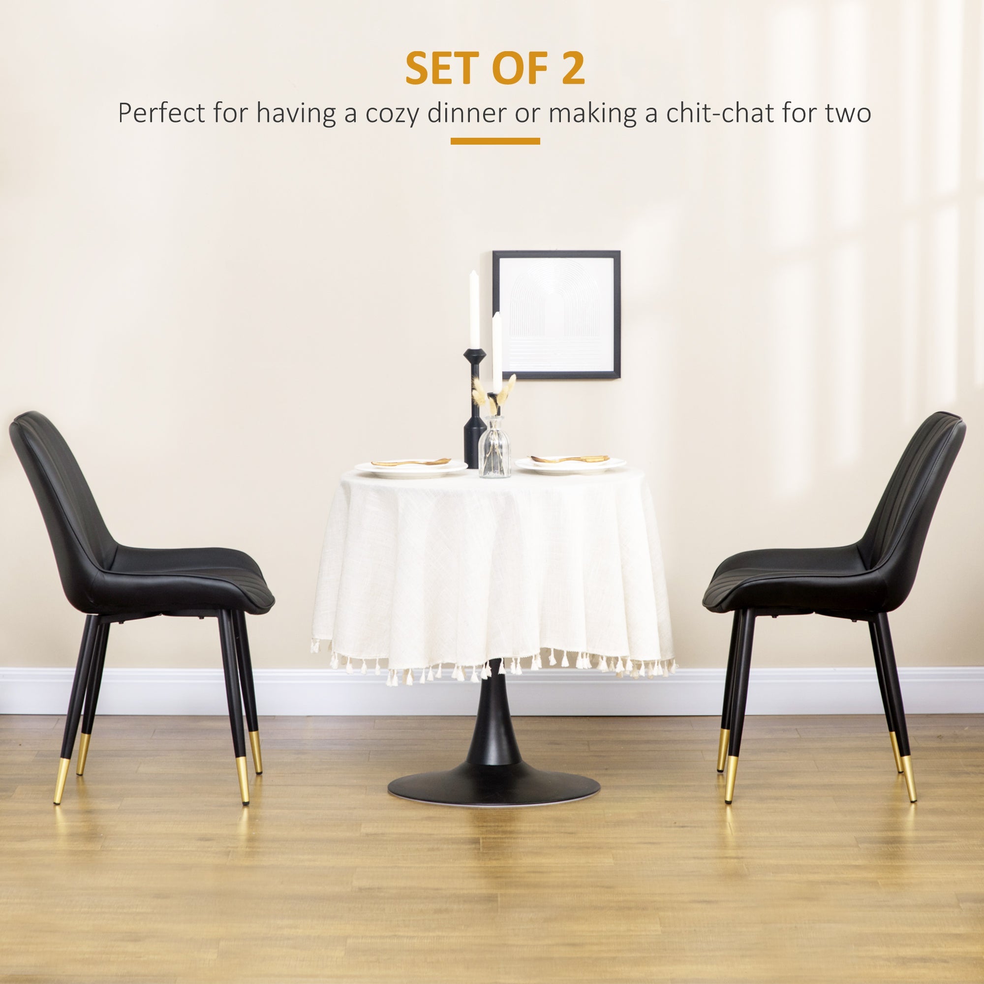 HOMCOM Dining Chair Duo: Modern Kitchen Black PU Leather Upholstery, Steel Legs for Living Room, Bedroom 