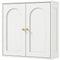 Medicine Cabinet, Modern Bathroom Wall Cabinet with 2 Arched Doors and Gold Handles, White Wood Grain