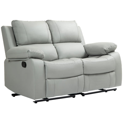 HOMCOM PU Leather Manual Recliner Sofa, Double Reclining Loveseat with Pullback Control Footrest for Living Room, Light Grey 