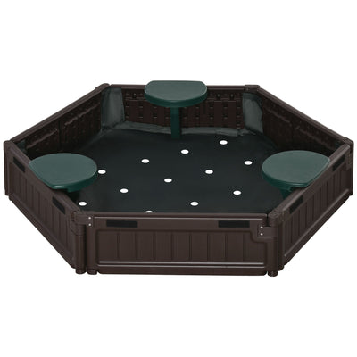 Outsunny Sandbox for Kids with Cover DIY Sandpit Outdoor Play 3 Seats Bottom Liner Backyard 