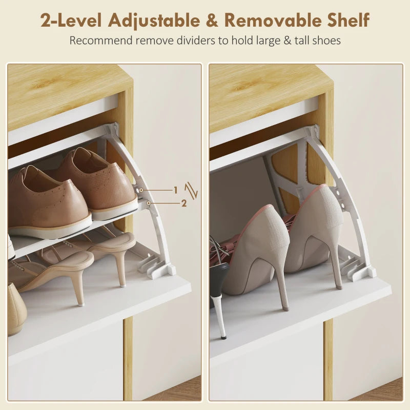 Narrow Shoe Cabinet, High Gloss Shoe Storage Cabinet with 4 Flip Drawers and Adjustable Shelves, Holds 20 Pairs, White