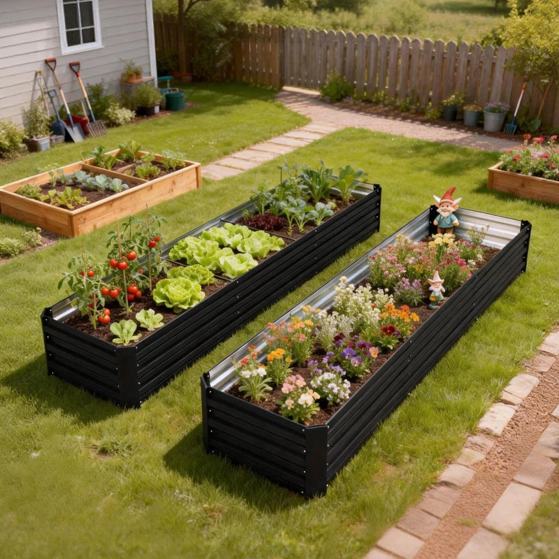 8'x2'x1' Galvanized Raised Bed, Large Elevated Planter Box for Growing Flowers, Herbs and Vegetables, Black