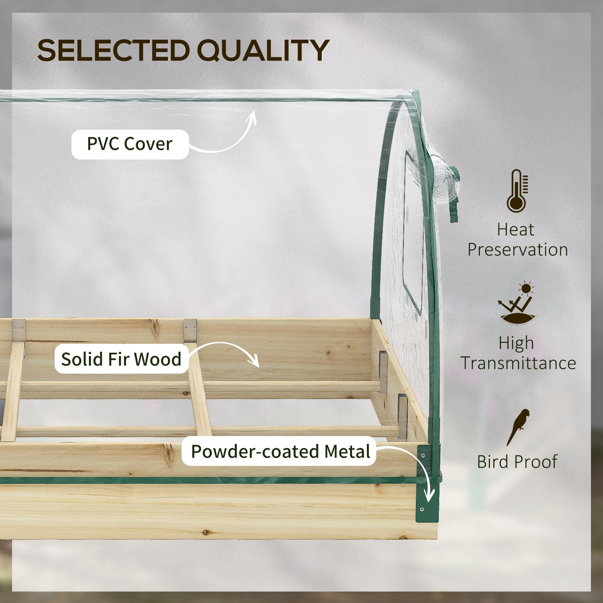 Outsunny 12 Pockets Raised Garden Bed with Greenhouse and Roll Up Windows for Vegetables, Flowers, 4' x 3' x 2', Natural Wood 