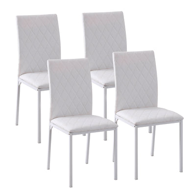 HOMCOM Modern Set of 4 Upholstered Faux Leather Dining Accent Chairs with Metal Legs for Kitchen White 