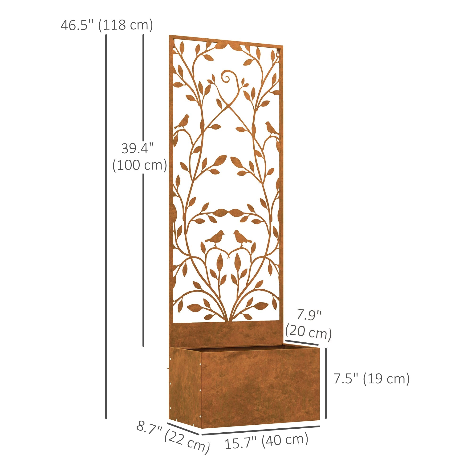 Outsunny Raised Garden Bed with Outdoor Privacy Screen, Metal Planter Box with Trellis, Wall-Mounted or Freestanding, Brown 