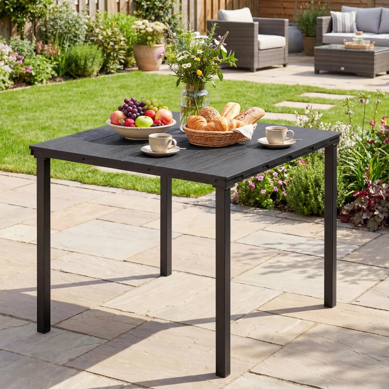 Outdoor Dining Table for 4, Square HDPE Patio Table with Metal Legs for Garden, Backyard, Balcony, Deck, Black