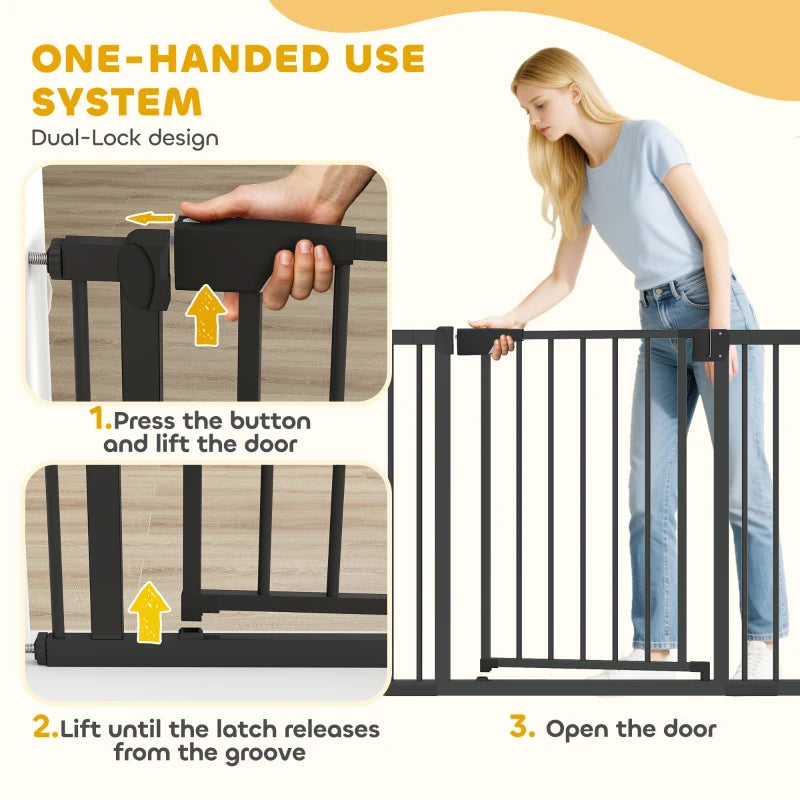 Baby Gate, Pet Safety Gate Pressure Fit, 30"-41" Wide with Two-Way Open, Auto-Close for Stair, Doorways, Hallways, Black