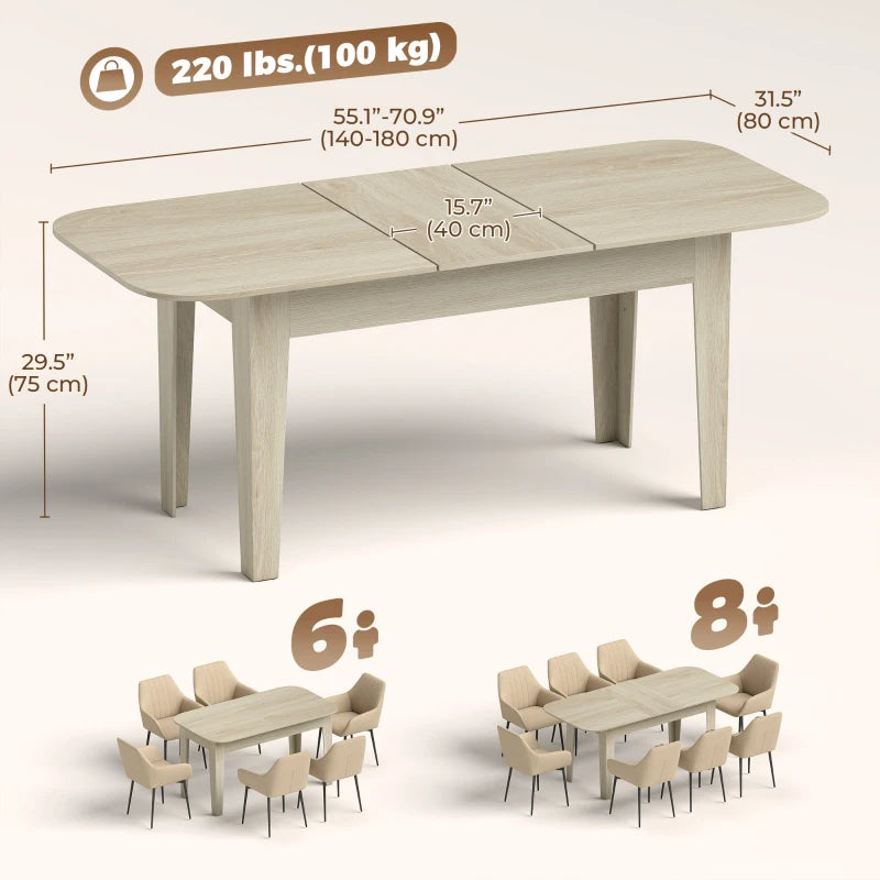 Extendable Oval Dining Table for 4–6 People – Farmhouse Expandable Kitchen Table - Black Wood Grain/ Oak