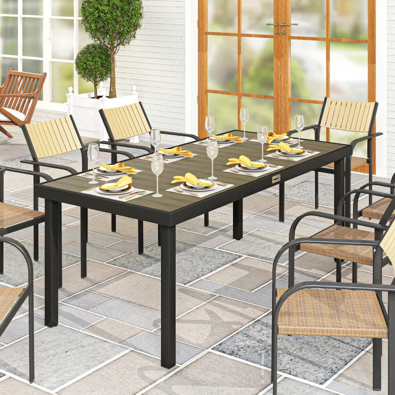 Patio Dining Table for 8, Rectangular Aluminum Outdoor Table for Garden Lawn Backyard, Natural