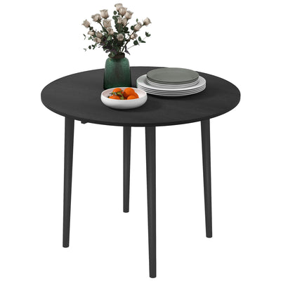 HOMCOM Folding Round Drop Leaf Dining Table 4 Seater Adjustable Length Wood Legs for Small Spaces Distressed Black 
