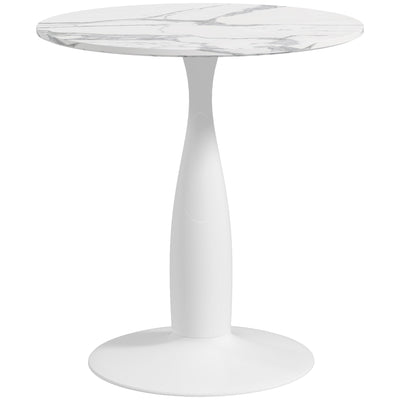 HOMCOM Round Dining Table Modern Room Faux Marbled Top Steel Base Space Saving Small Kitchen White 