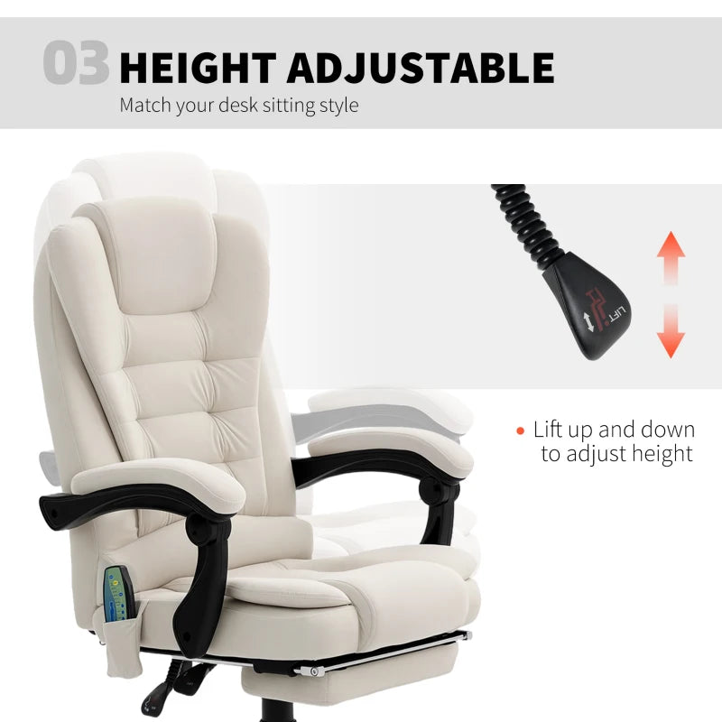 7-Point Vibrating Massage Chair, Reclining Office Chair with Footrest, Reclining Back, Adjustable Height, Beige