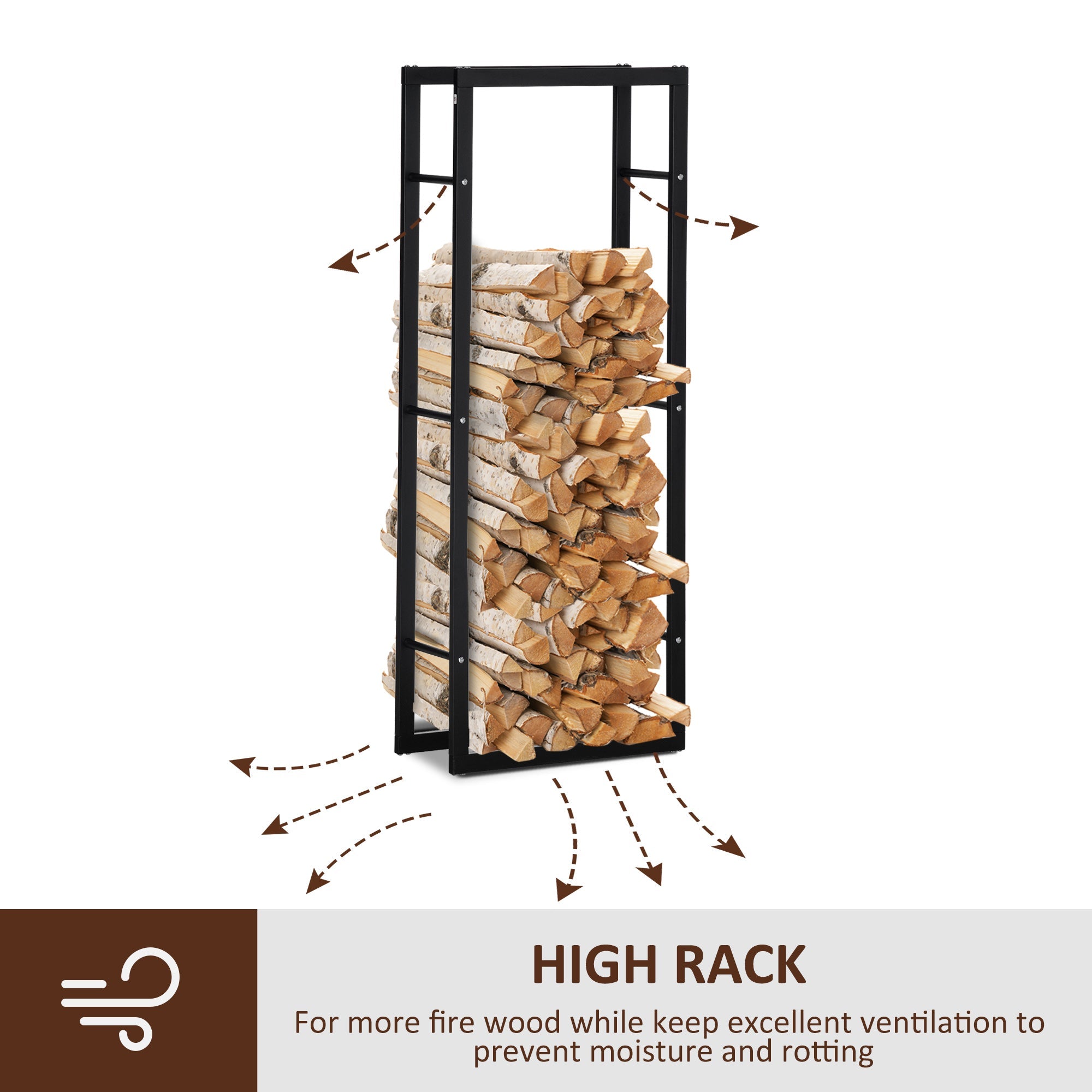HOMCOM Firewood Rack Log Holder Fireplace Storage Rack with Handles and 220 lbs. Weight Capacity, 23.6" x 9.8" x 59.1", Black 