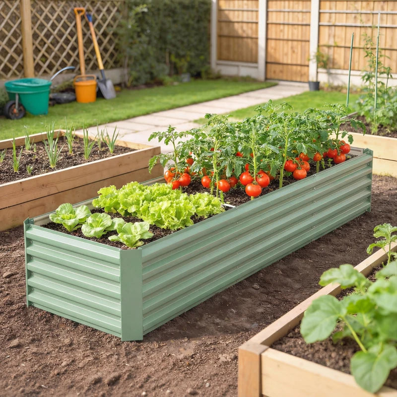 8 x 2.6 x 1.5ft Galvanized Raised Garden Bed, Reinforced Outdoor Planter Box with Open Bottom, Light Green
