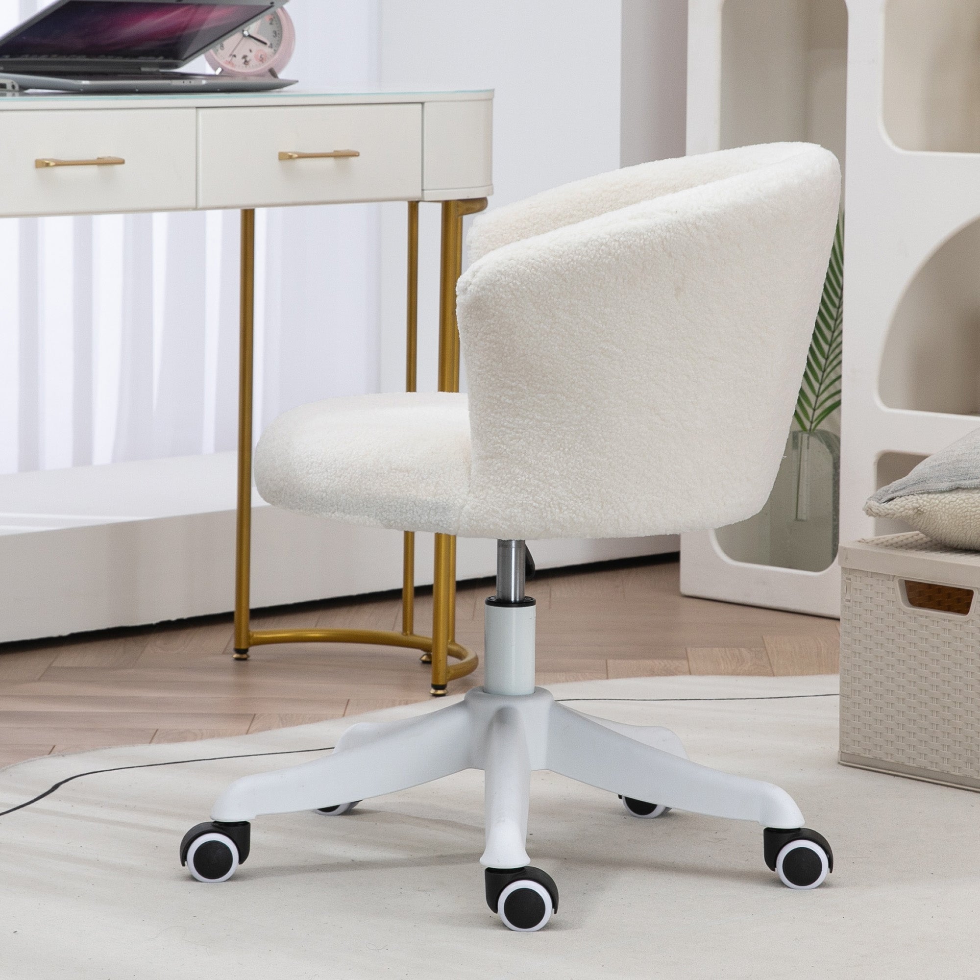 Vinsetto Armless Office Chair Fluffy Adjustable Height Swivel Mid Back White 