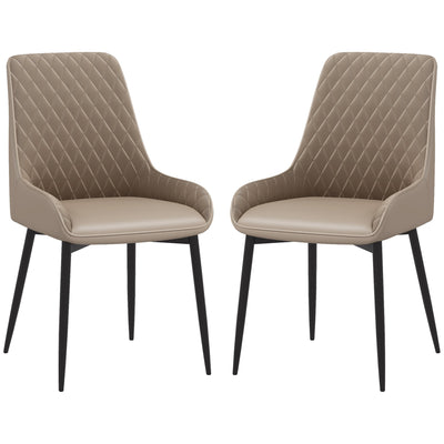 HOMCOM Modern PU Leather Dining Chairs Set of 2 Metal Legs for Dining Room Living Room Khaki 