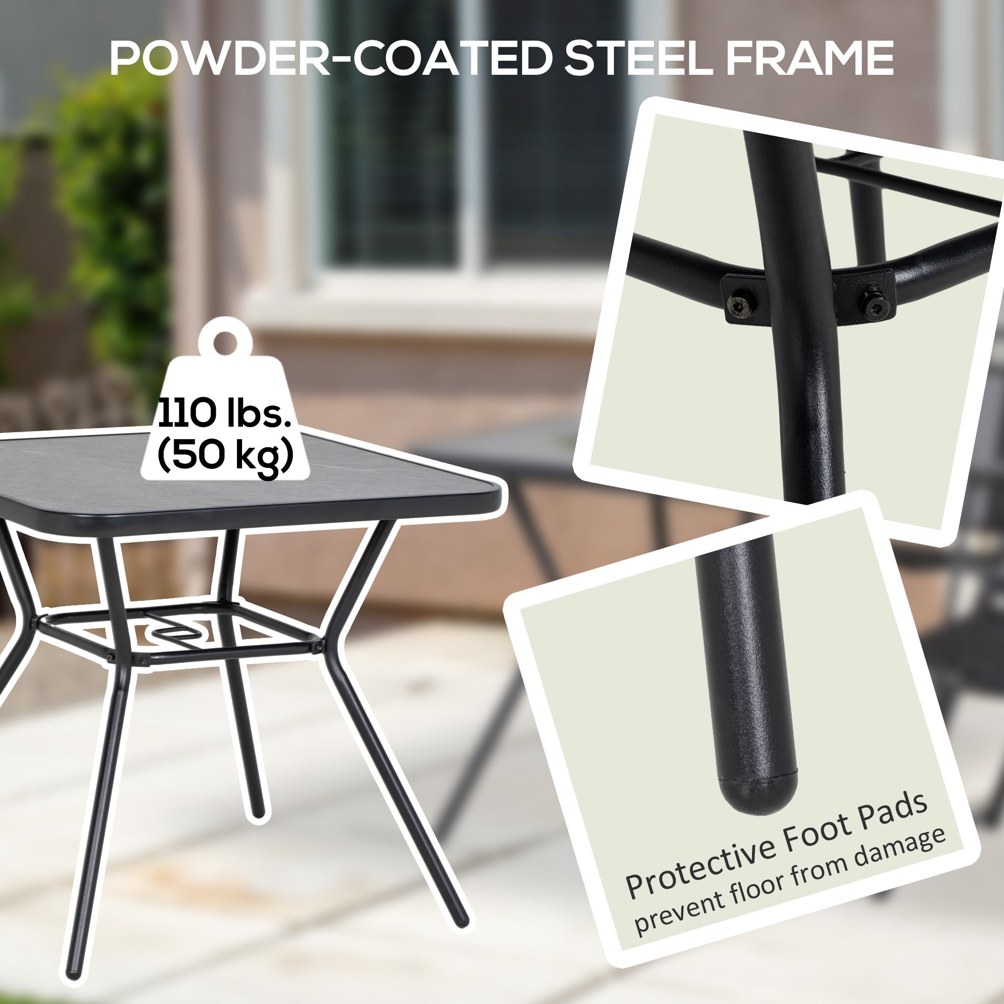 Outsunny Square Outdoor Table, Patio Bistro Coffee Table with Faux-marbled Top and 42mm Umbrella Hole for Garden, Dark Grey 