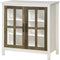 Kitchen Sideboard, Glass Door Buffet Cabinet, Accent Storage Cabinet with 2 Glass Doors and Adjustable Shelf for Dining Room, Living Room, Distressed White