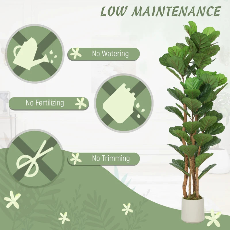 5FT Artificial Fiddle Leaf Fig Tree Set of 2, Fake Potted Tree with Solid Wood Trunks for Indoor Decor, Green