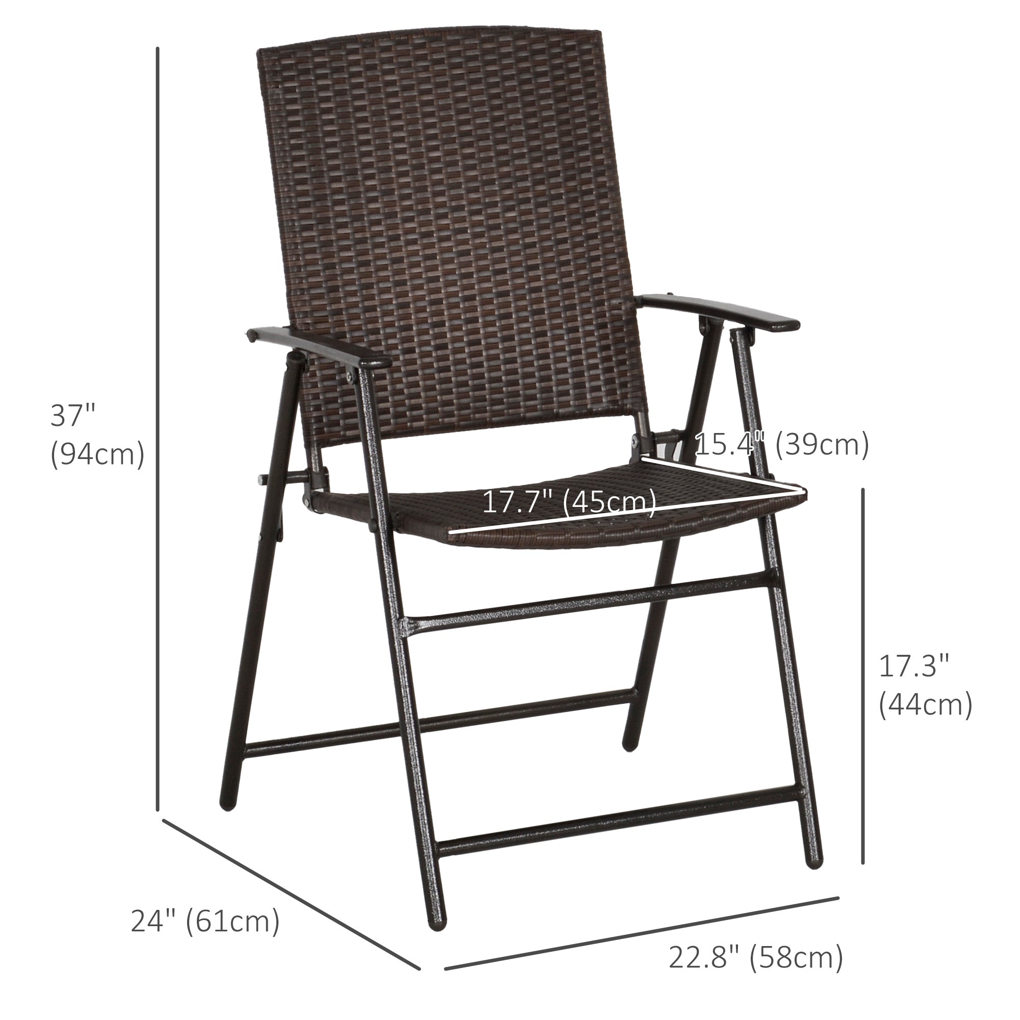 Outsunny Brown Rattan Outdoor Wicker Dining Chair Set of 4 Foldable with Steel Frame for Garden Backyard Porch 