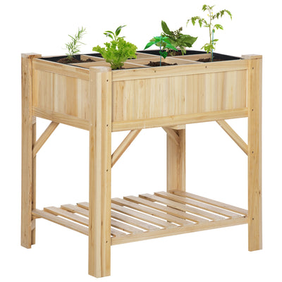 Outsunny Elevated Wood Planter Box 31"x23" - Raised Garden Bed for Vegetables, Flowers, Herbs with Non-Woven Fabric, Natural 