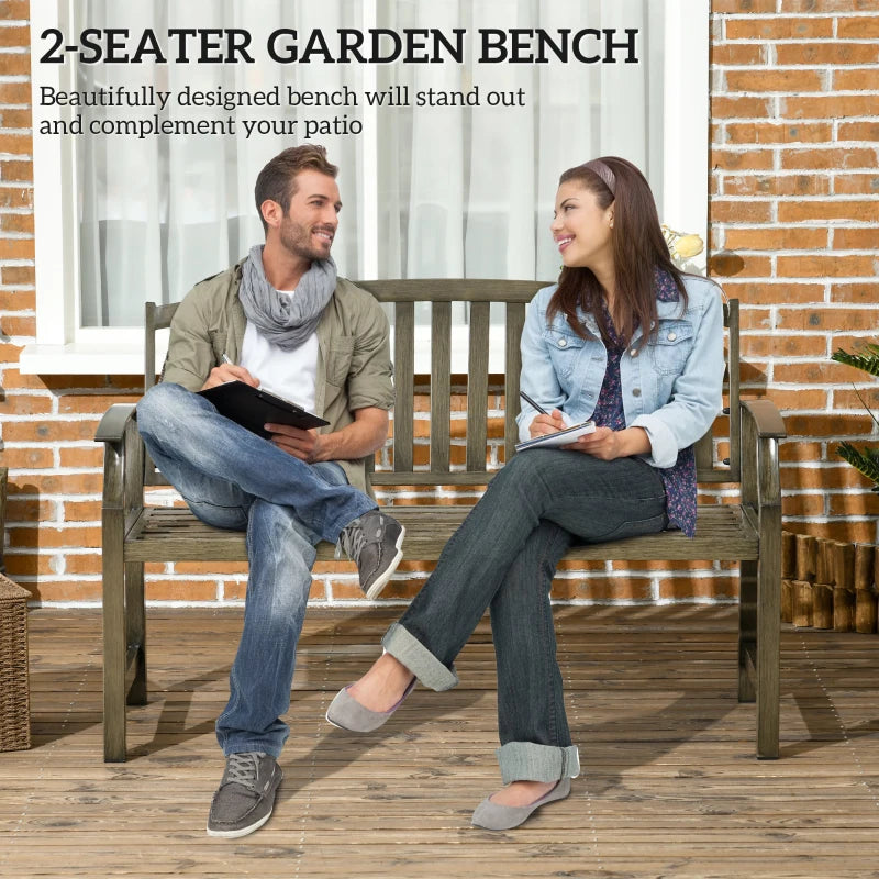 Outdoor Garden Bench, Metal Bench, Wood Look Slatted Frame Furniture for Patio, Park, Porch, Lawn, Yard, Deck, Black