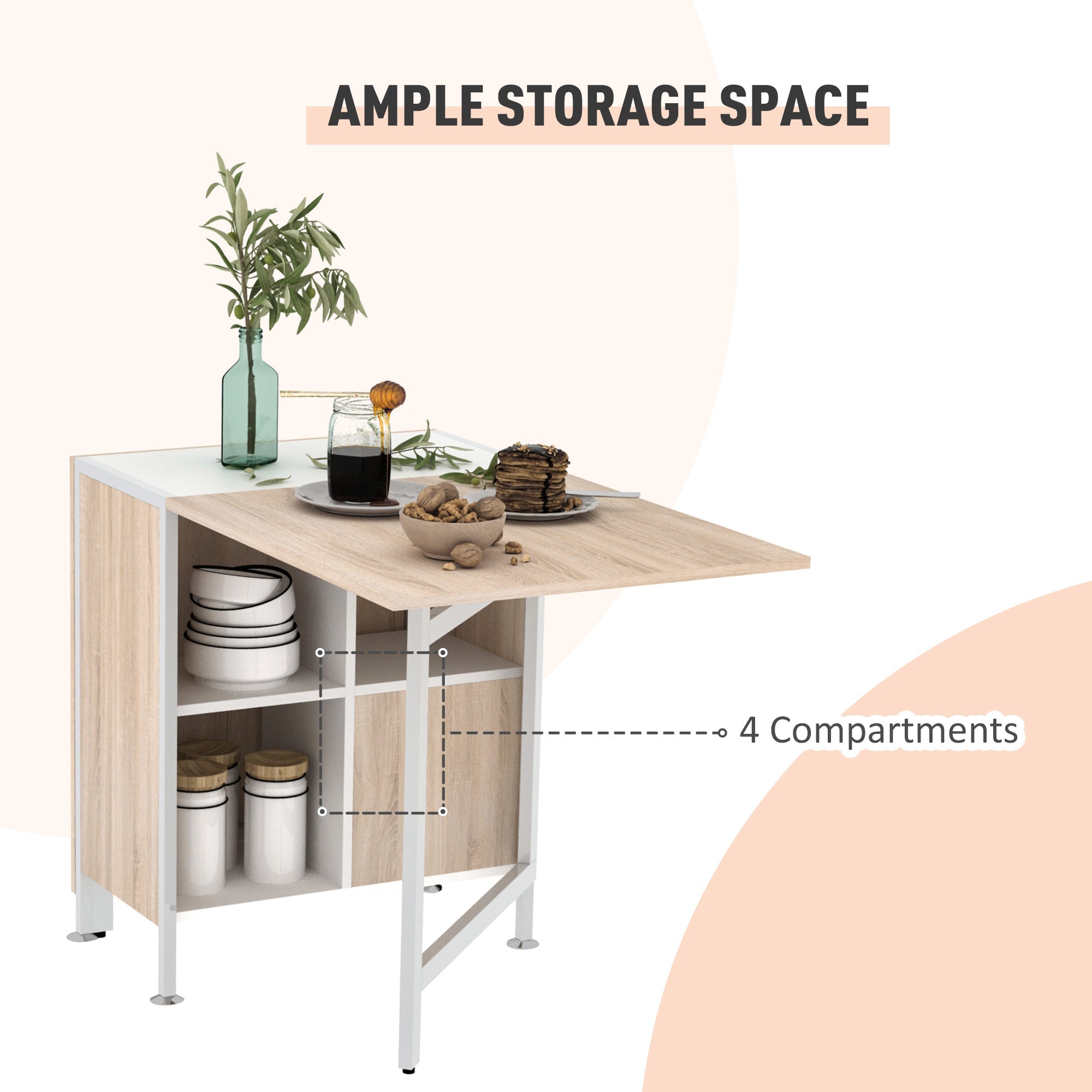 HOMCOM Folding Dining Table Multi-use Drop Leaf Table with Storage Shelves Space Saving Design Oak 