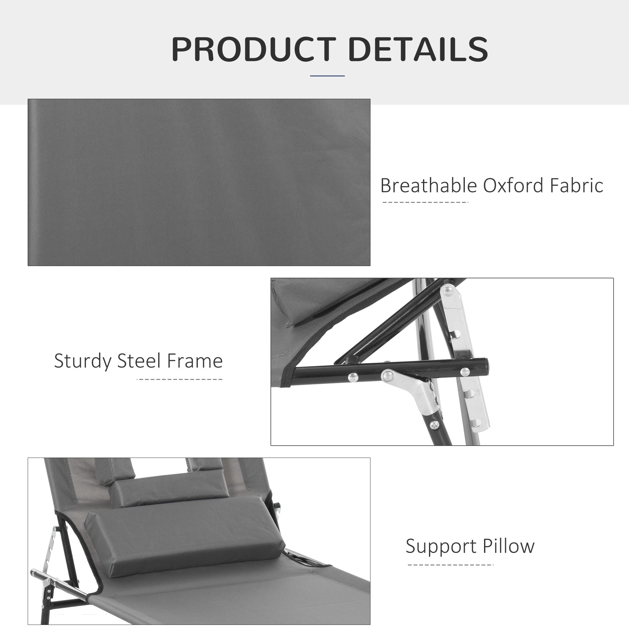 Outsunny Garden Sun Lounger Adjustable with Reading Hole Outdoor Reclining Seat Folding Camping Beach Bed Grey 