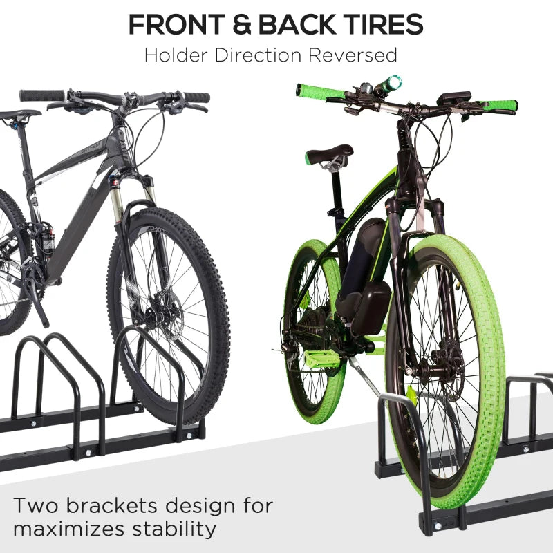 6-Bike Bicycle Floor Parking Rack Cycling Storage Stand Ground Mount Garage Organizer for Indoor and Outdoor Use Black