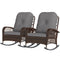 Outsunny Outdoor Wicker Rattan Rocking Chair Set of 2, Patio Rocker with Thick Cushions for Garden Backyard Porch, Grey