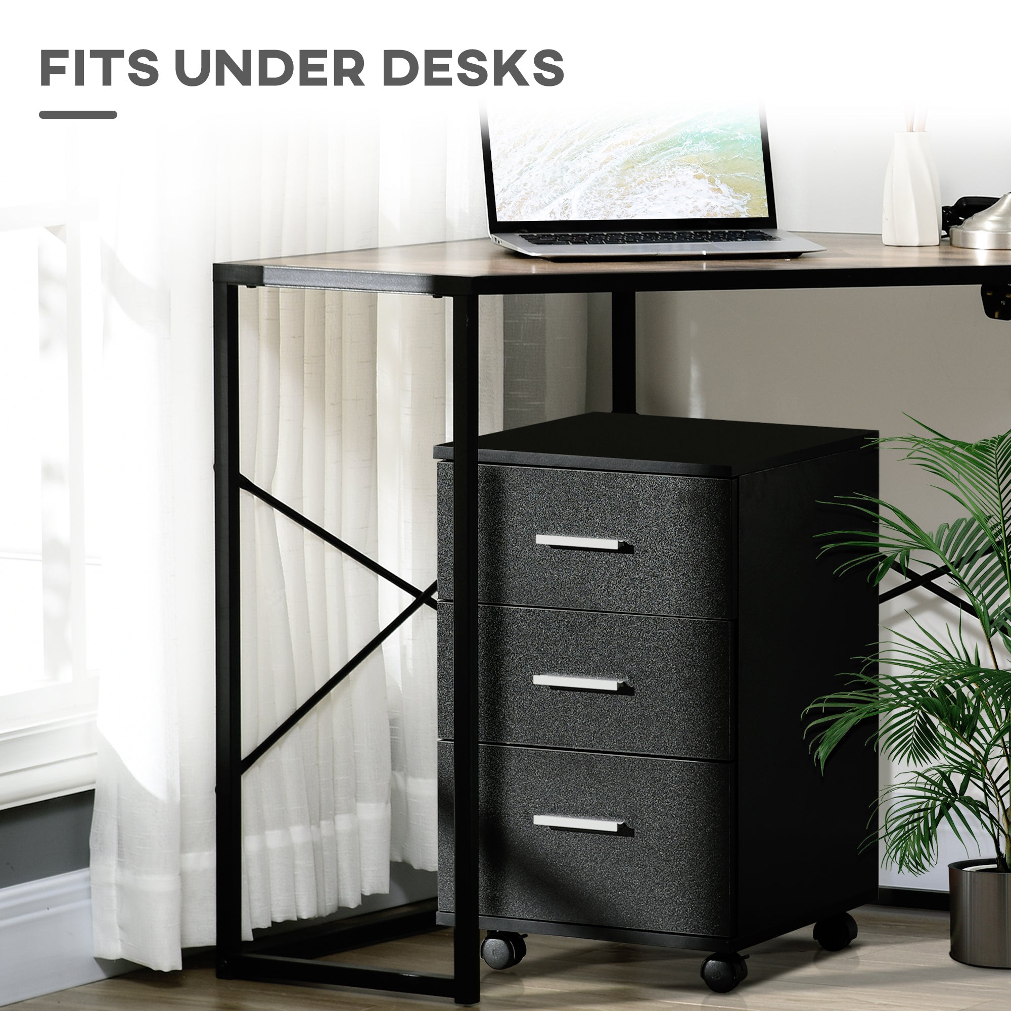 Vinsetto 3 Drawer Mobile Filing Cabinet with Lock and Keys Wheels for Home Office Storage Organizer Black 