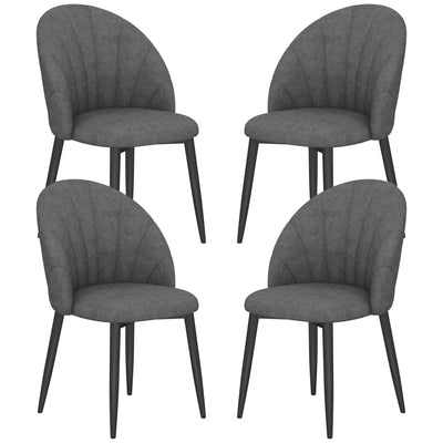 HOMCOM Modern Dining Chairs Set of 4, Upholstered Dining Room Chairs with Metal Legs, Shell Backrest, Padded Seat, Dark Grey 