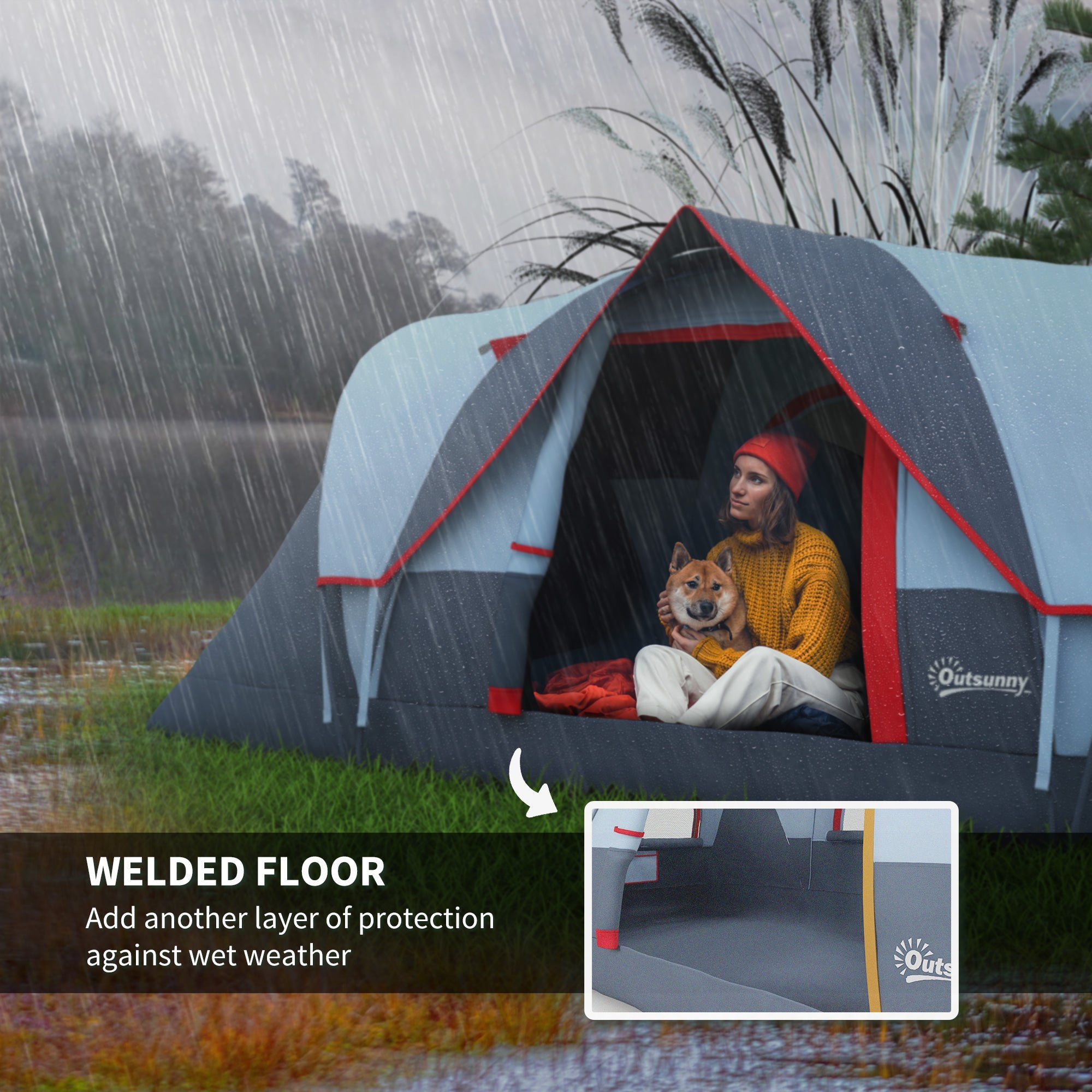 Outsunny 5-6 Person Outdoor Camping Tent, Dome Tent W/ Build-in Bag, Lighting Hook, Carrying Bag for Camping, Hiking & Traveling 