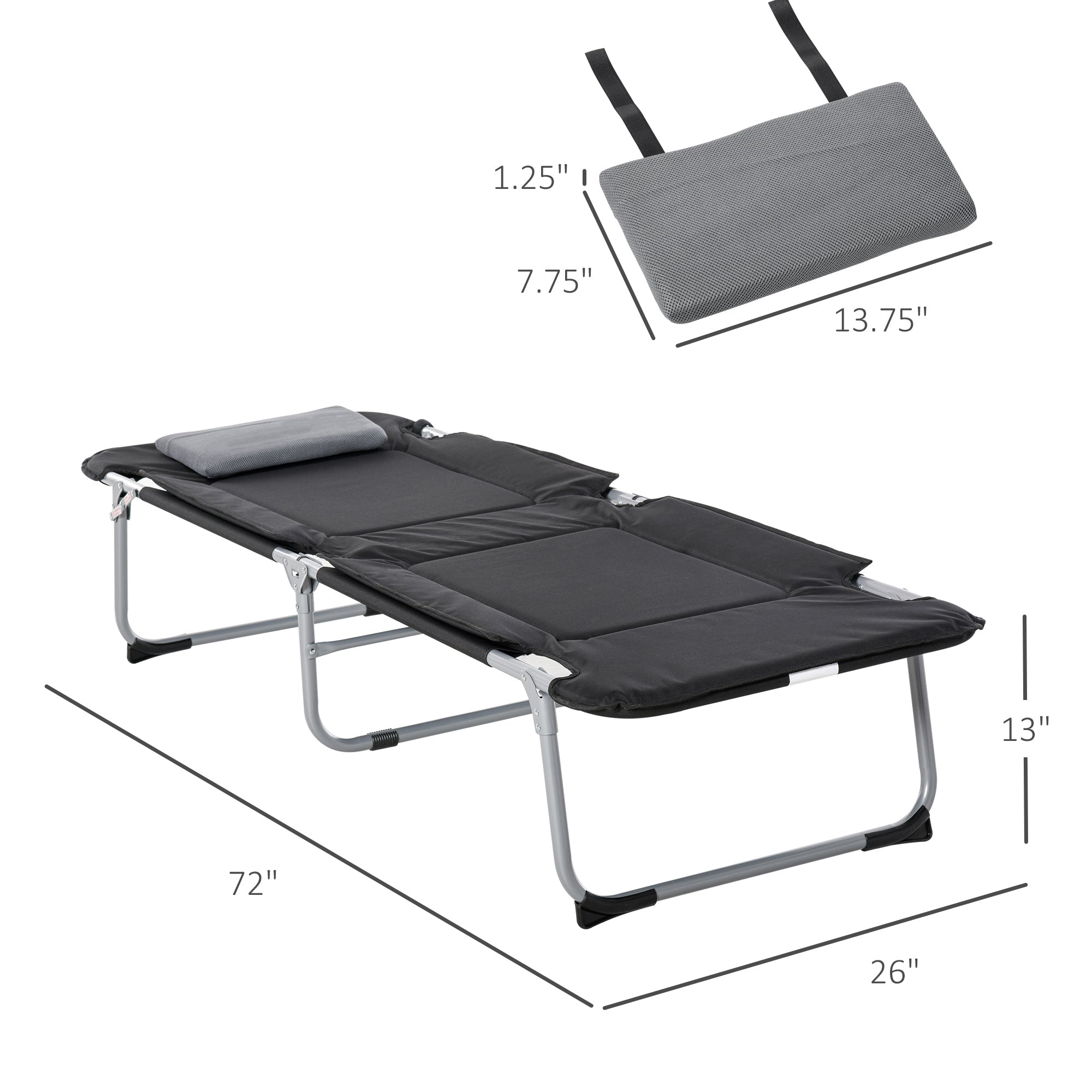 Outsunny Folding Camping Cot Sleeping Bed for Adults Office Outdoor Hiking Portable Black 