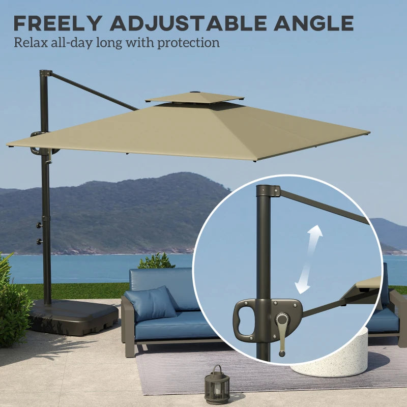 Square Cantilever Patio Umbrella, Double Top Patio Hanging Offset Umbrella with Crank & Tilt, 8' x 9', Light Grey