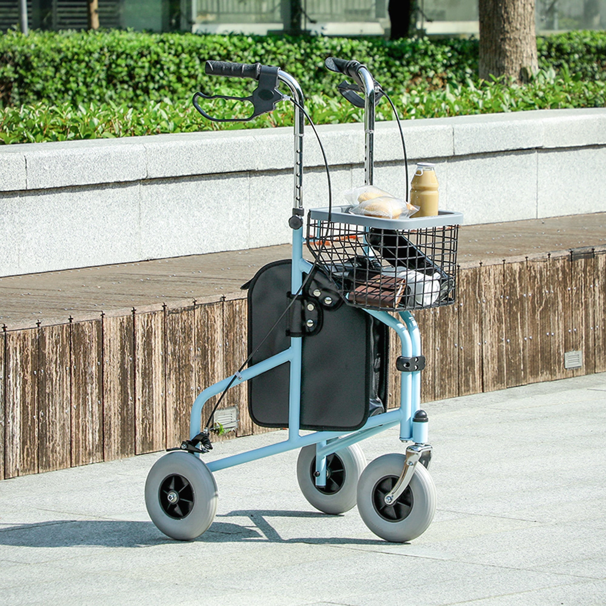 HOMCOM Upright Walker Up Rollator, Rolling Walker with Wheels, Storage Bag, Tray, Adjustable Handle Height, Blue 