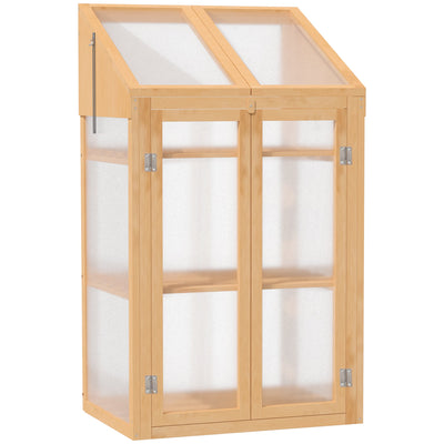 Outsunny 27.5"x19.75"x47.25" Wooden Cold Frame Greenhouse Raised Planter Bed Protection Openable Top 3 Shelves Brown 