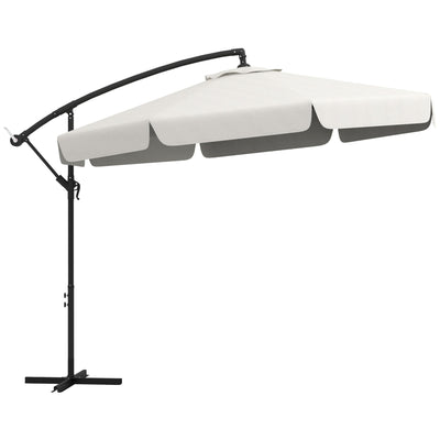 Outsunny 10ft Cantilever Offset Patio Umbrella Parasol 8 Ribs Cross Base for Outdoor Garden Shade Cream White 