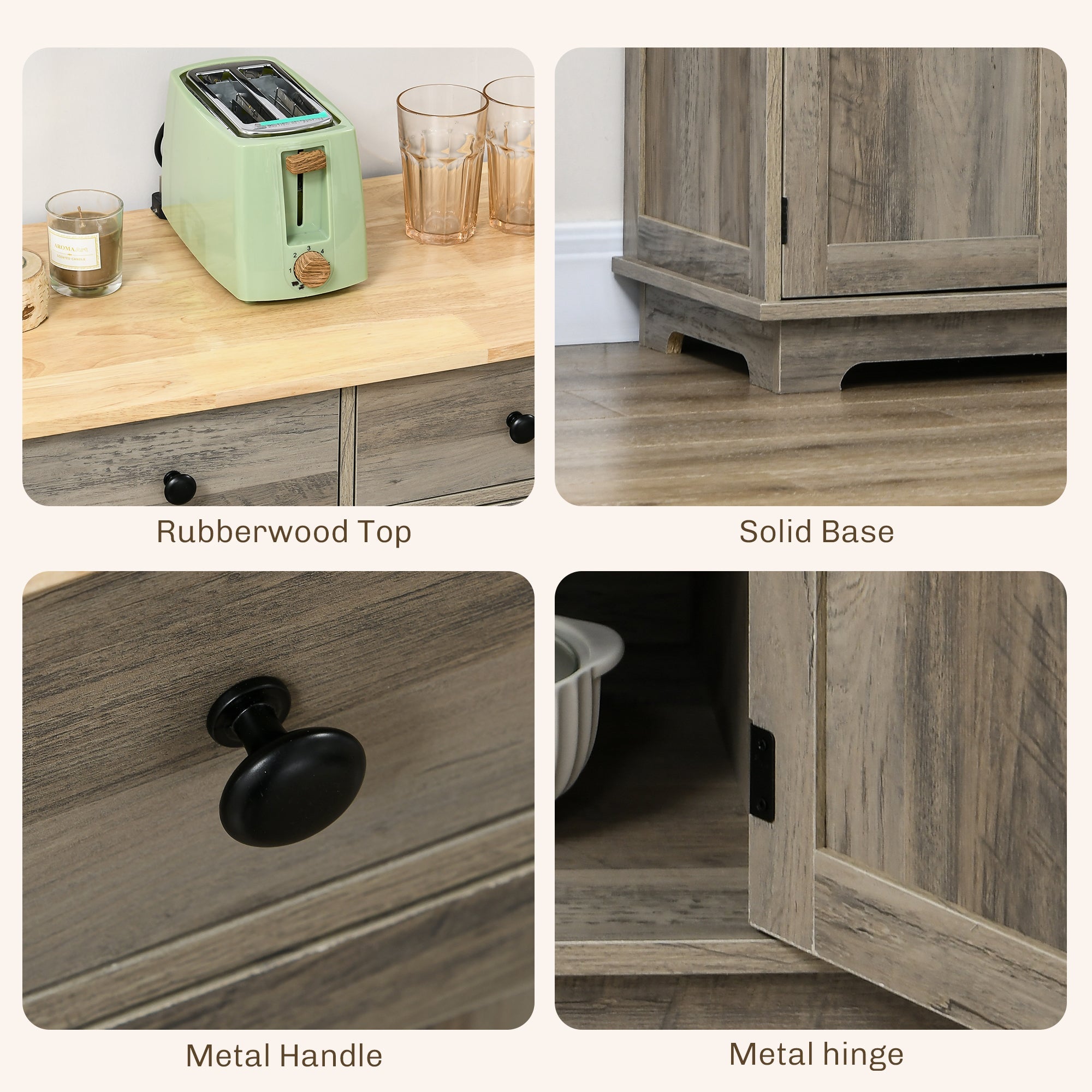 HOMCOM Modern Sideboard, Buffet Cabinet with Storage Cabinets, Drawers and Adjustable Shelves for Living Room, Washed Grey 