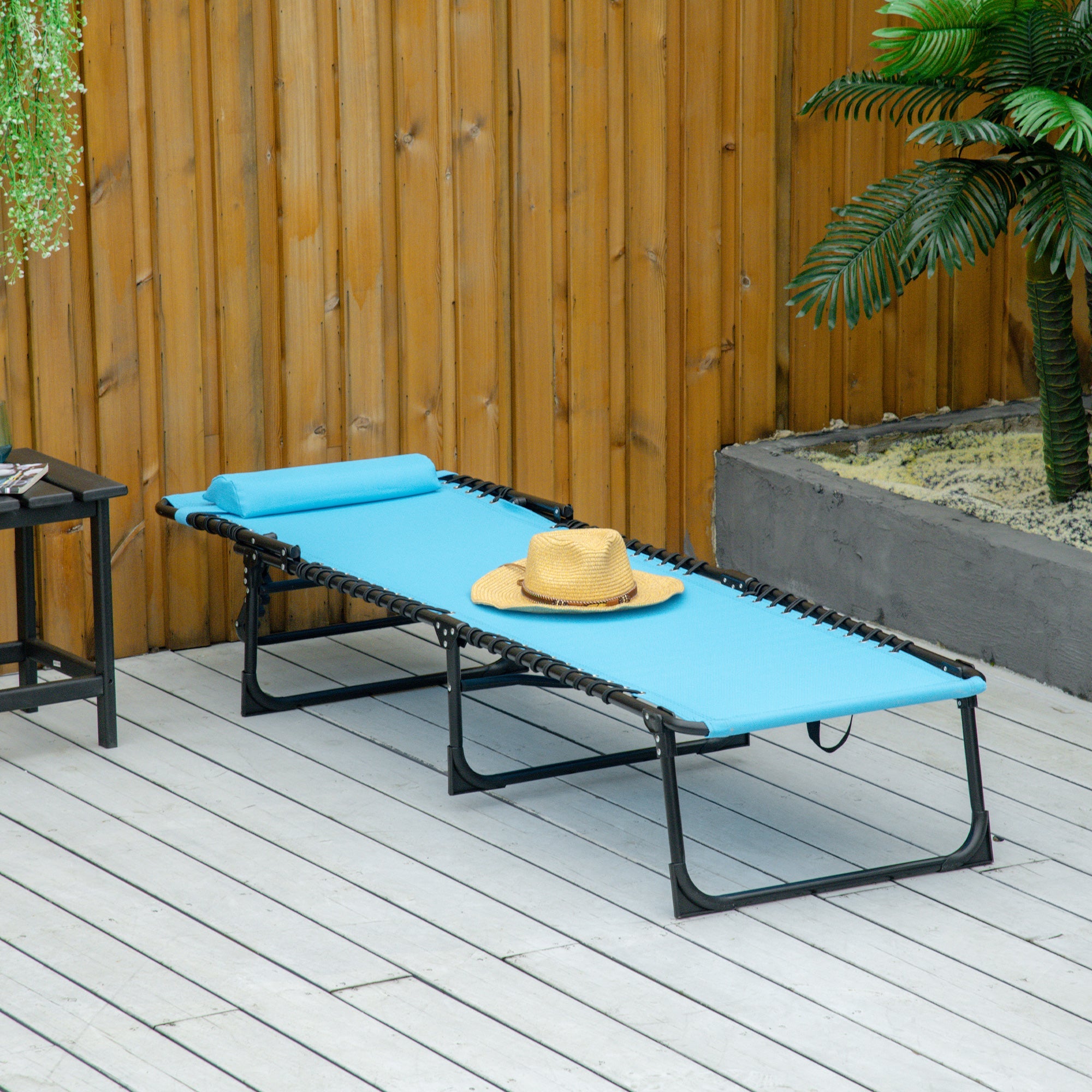 Outsunny Adjustable Folding Beach Bed 4-Level Reclining Lounger Lightweight Portable Camping Sky Blue 
