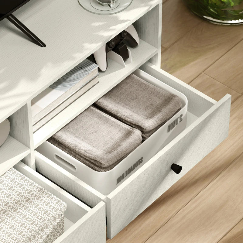TV Stand for up to 75 Inches, TV Table with 3 Storage Shelves, 3 Drawers for Living Room, Bedroom, Cream White