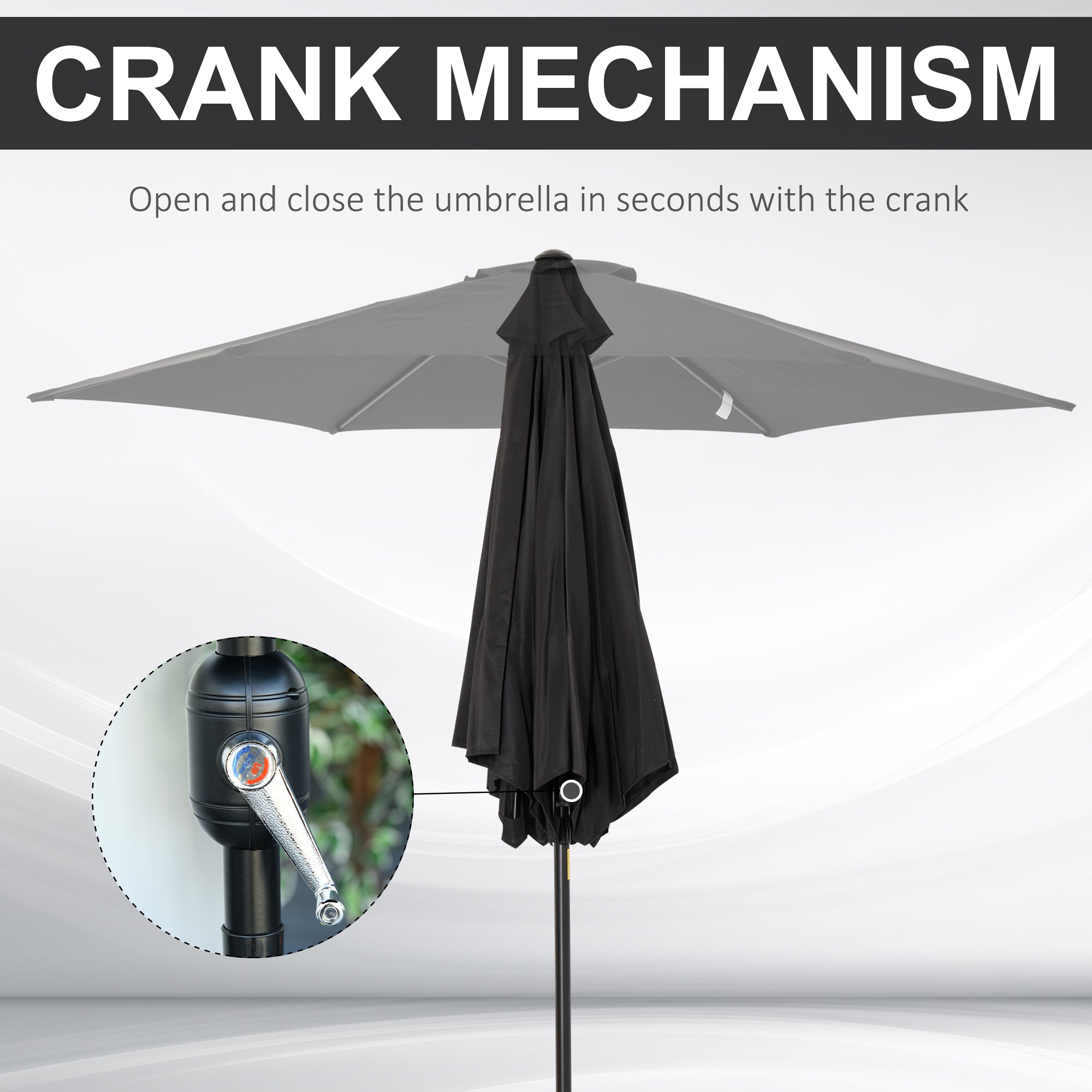 Outsunny Aluminum Patio Shelter: 8.9' Round Tilting Canopy Umbrella with 6 Ribs, Crank Handle Black 