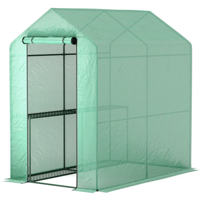 Walk-in Greenhouse Outdoor Portable Plant Flower Growth Warm House with Roll-up Door, 73" x 47" x 75", Green