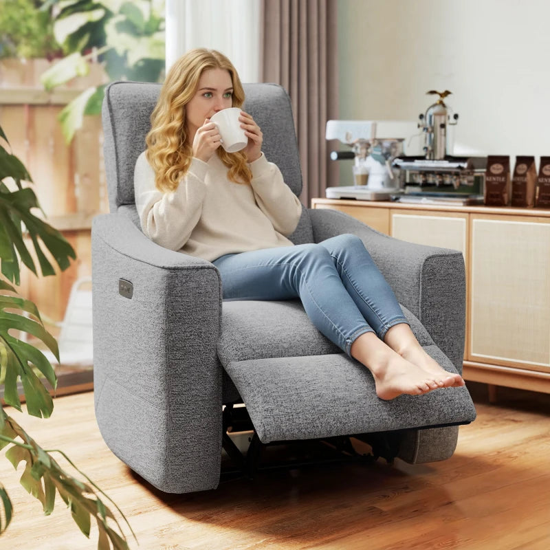 Power Recliner Chair, Linen-look Fabric Upholstered Recliner Chair with USB Ports, Footrest, Dark Grey
