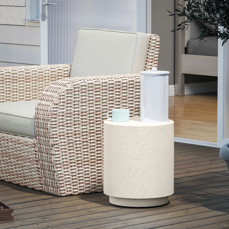 Terrazzo Finish Side Table, 17" Round End Table for Indoor and Outdoor, Cream White
