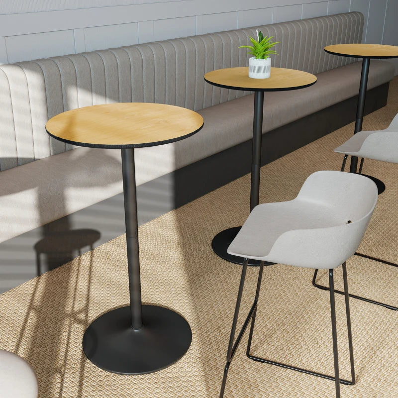 Round Table for 2, 40.2 Inch Bar Height Pub Table with Steel Frame, Non-Slip Base for Living Room, Kitchen, Natural Wood