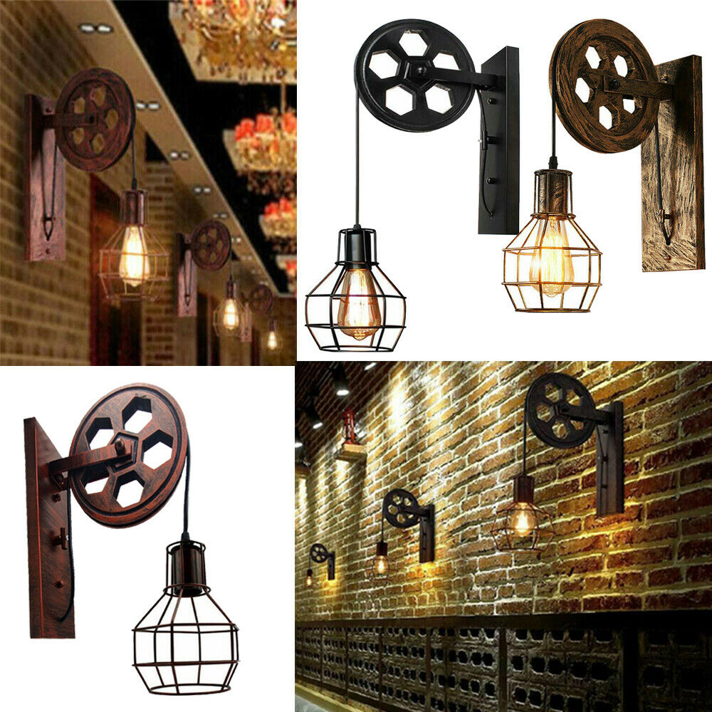 Industrial Pulley Wall Sconce Cage Wall Light Home Restaurant Farmhouse~1163