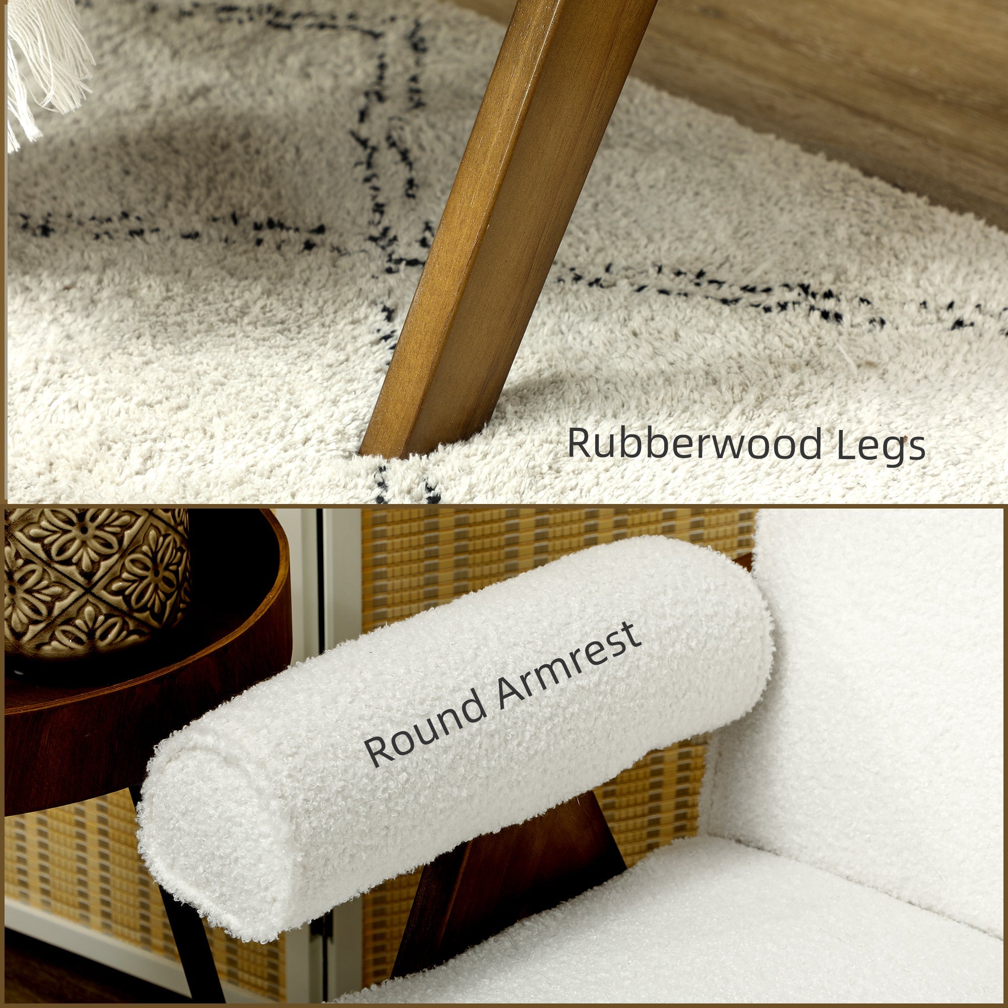 HOMCOM Boucle Fabric 2 Seater Sofa, Small Sofa Loveseat with Thick Padding and Wood Legs, Cream White 