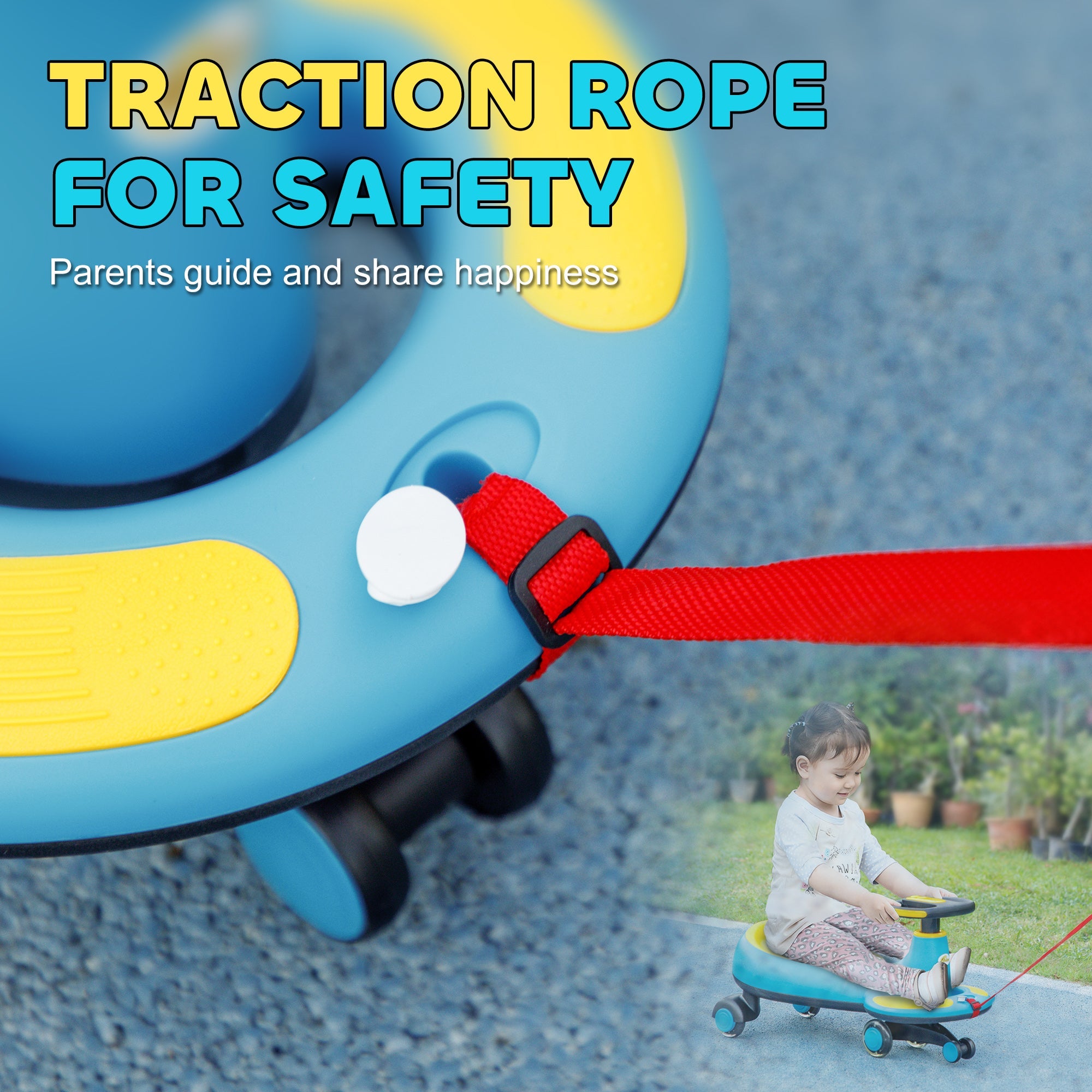 Qaba Kids Wiggle Car w/ Parent Traction Rope, Music, Light, Blue 